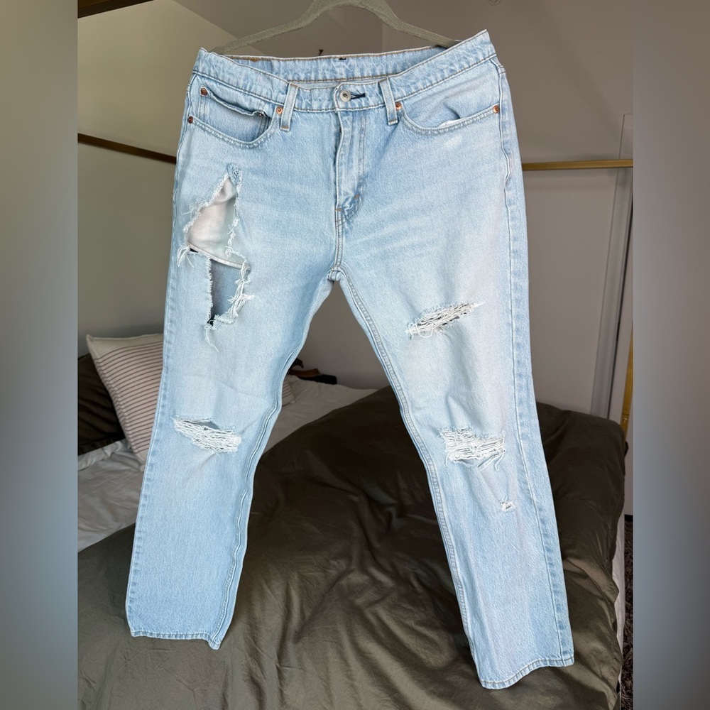Levi’s 511 Light Wash Destroyed Skinny Jeans Size M 34x30 Thrashed Grunge Y2K